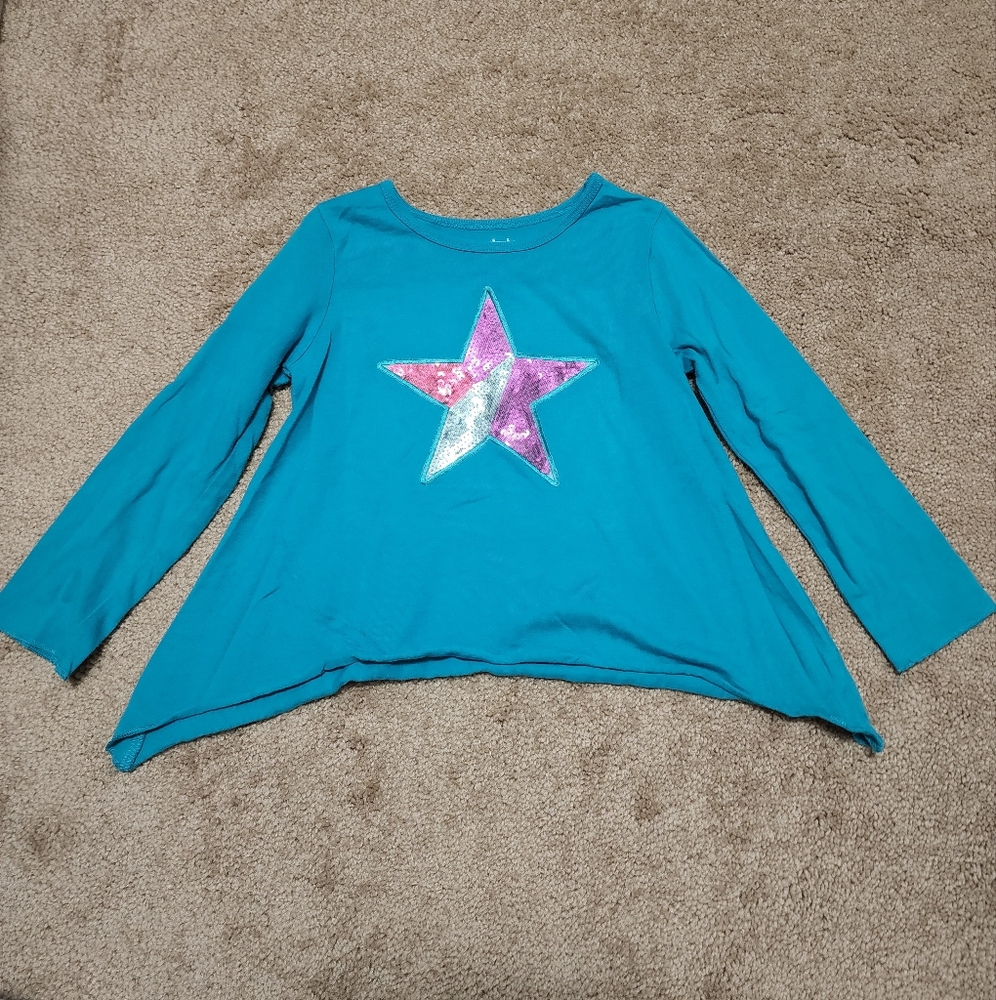 Blue Longsleeve 4T Sequins Star Top